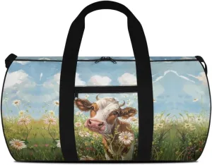 Talayituse Cow Print Duffel Bag for Women Men Daisy Cloud Pattern Tear Resistant Gym Duffel Bag Sturdy Sports Tote Bag Lightweight Travel Duffel Luggage Bag Zipper Garment Bag Carry On Bag