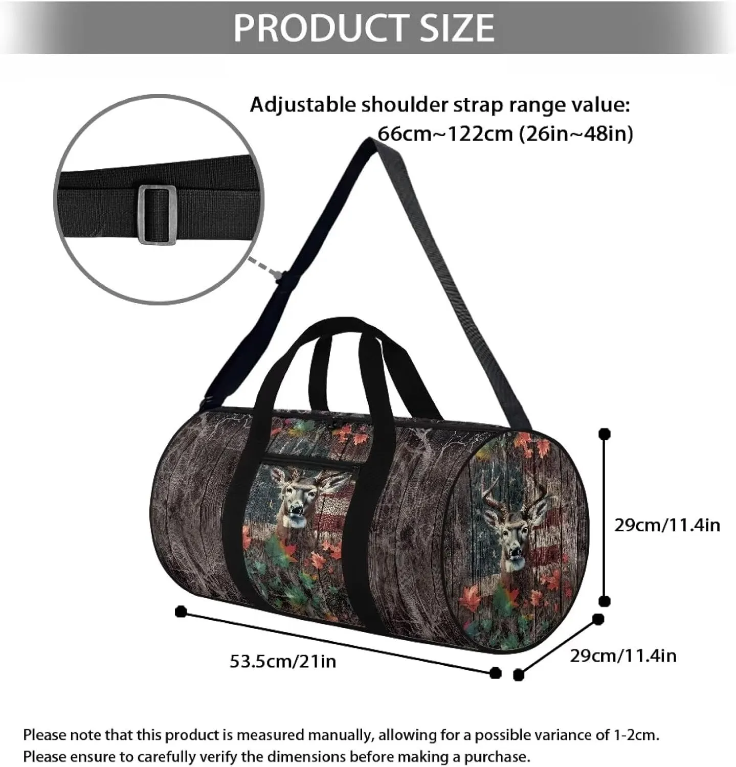 Talayituse Deer American Flag Print Duffel Bag for Men Women Maple Leaf Design Large Capacity Gym Duffel Bag Multifunctional Garment Bag with Inner Pocket Zipper Weekender Overnight Tote Bag