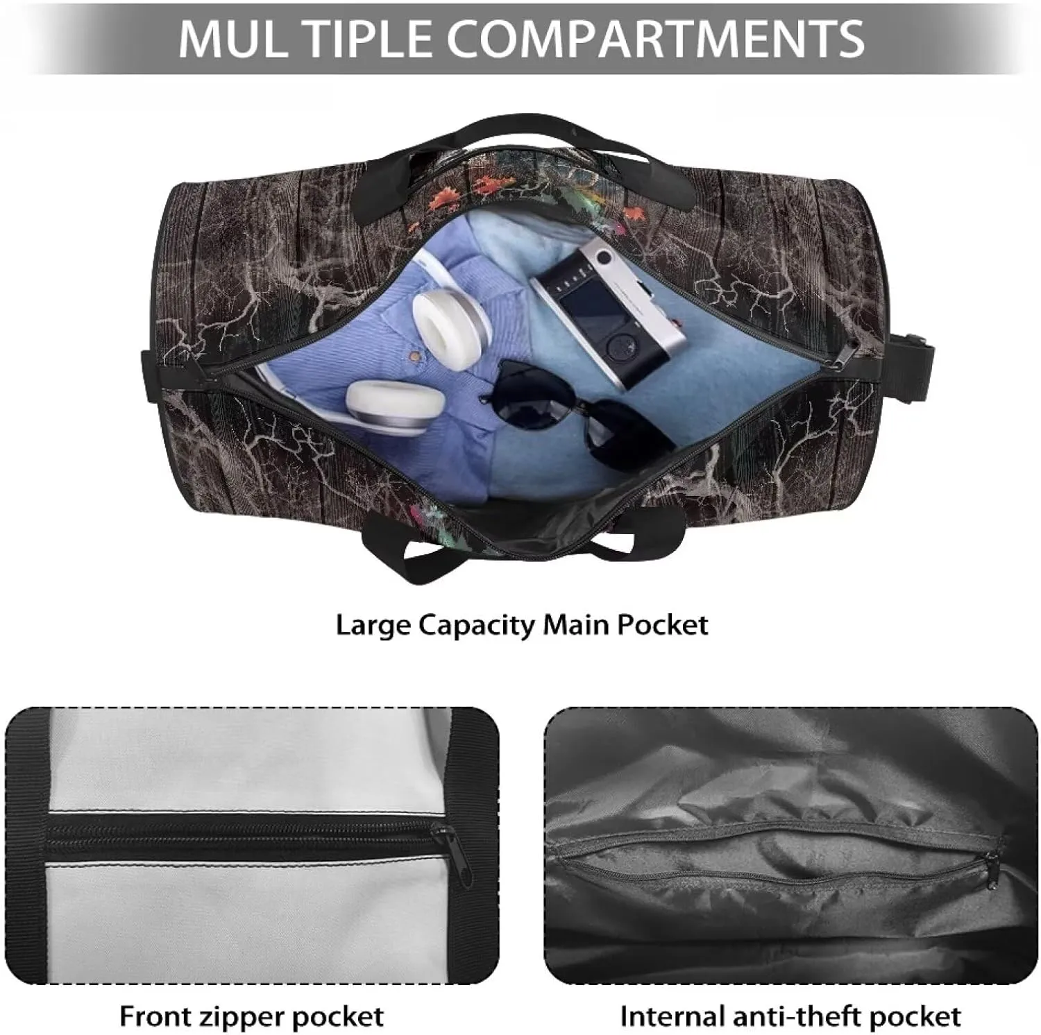 Talayituse Deer American Flag Print Duffel Bag for Men Women Maple Leaf Design Large Capacity Gym Duffel Bag Multifunctional Garment Bag with Inner Pocket Zipper Weekender Overnight Tote Bag