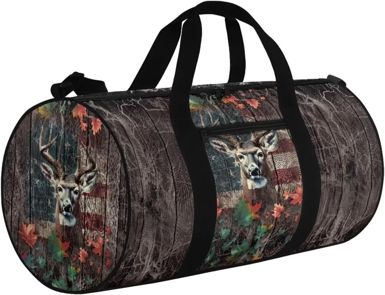Talayituse Deer American Flag Print Duffel Bag for Men Women Maple Leaf Design Large Capacity Gym Duffel Bag Multifunctional Garment Bag with Inner Pocket Zipper Weekender Overnight Tote Bag