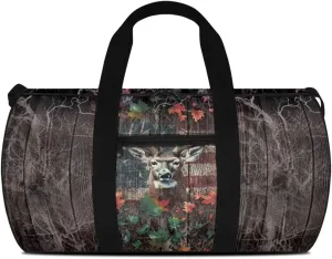 Talayituse Deer American Flag Print Duffel Bag for Men Women Maple Leaf Design Large Capacity Gym Duffel Bag Multifunctional Garment Bag with Inner Pocket Zipper Weekender Overnight Tote Bag