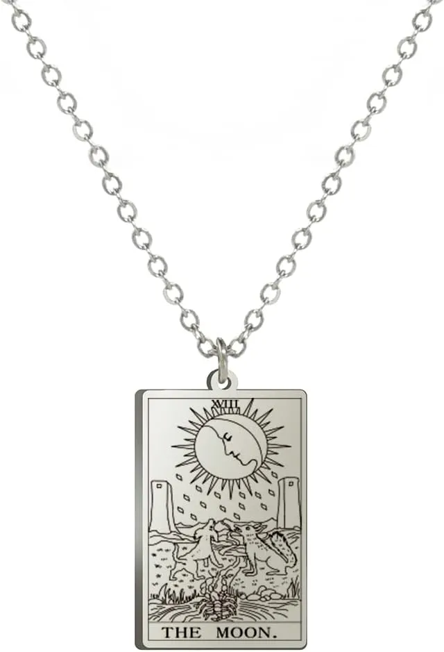 TEAMER Stainless Steel Tarot Cards Necklace Vintage Tarot Jewelry Good Luck Amulet Pendants for Women