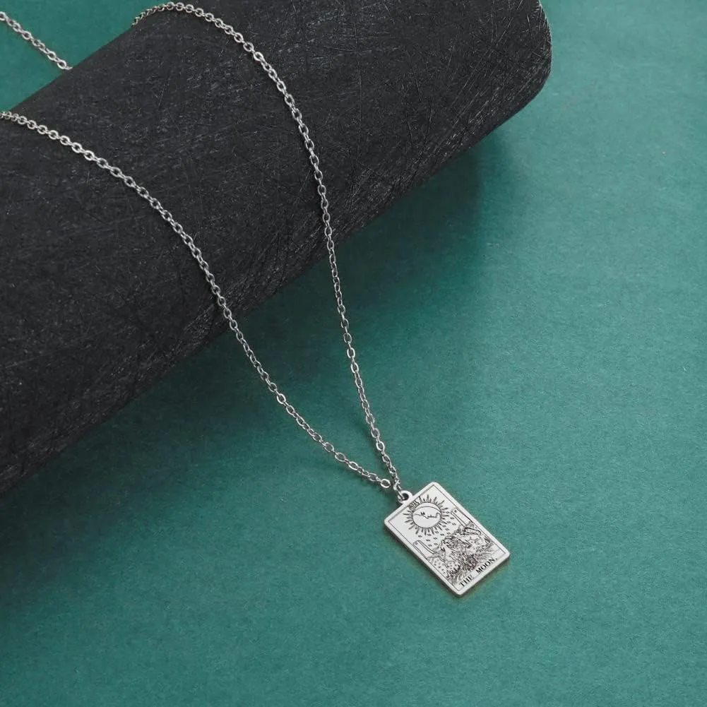 TEAMER Stainless Steel Tarot Cards Necklace Vintage Tarot Jewelry Good Luck Amulet Pendants for Women