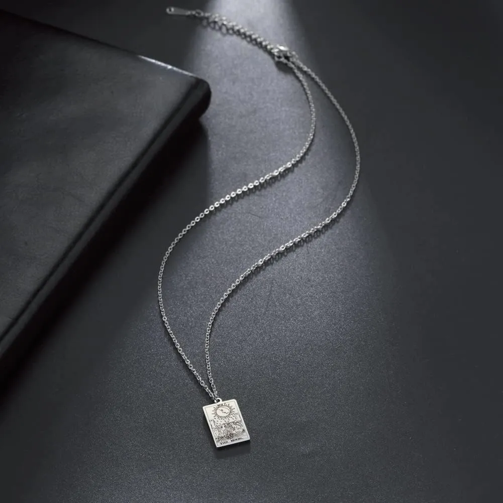 TEAMER Stainless Steel Tarot Cards Necklace Vintage Tarot Jewelry Good Luck Amulet Pendants for Women