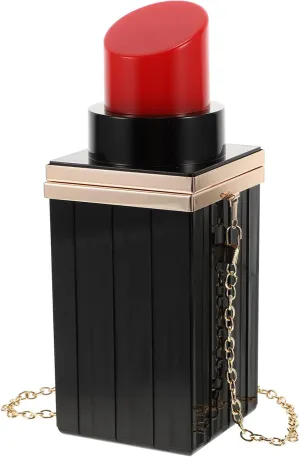 TENDYCOCO 1pc Acrylic Lipstick Graceful Black Unique Banquet Women Dinner Handbag Bags Resin Portable Vintage Elegant Fashionable Lady Evening Party Purses Chain Purse White for Storage Bag