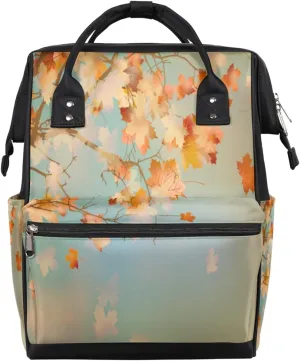 Thanksgiving Day Autumn Maple Leaves Diaper Bag Tote Large Capacity Waterproof with Adjustable Shoulder Strap and Pram Straps Mommy Bag for Hospital Beach Weekender Travel