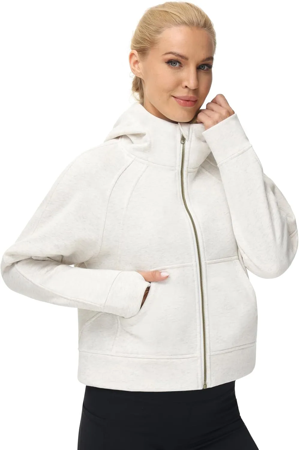 THE GYM PEOPLE Women's Full-Zip Up Hoodies Jacket Fleece Workout Crop Tops Sweatshirts with Pockets Thumb Hole