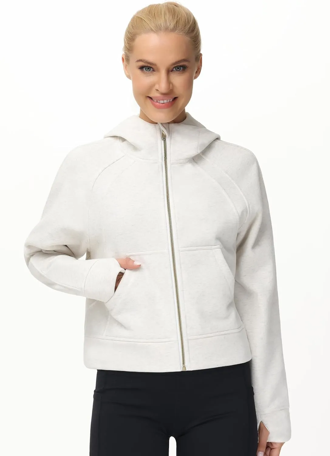 THE GYM PEOPLE Women's Full-Zip Up Hoodies Jacket Fleece Workout Crop Tops Sweatshirts with Pockets Thumb Hole