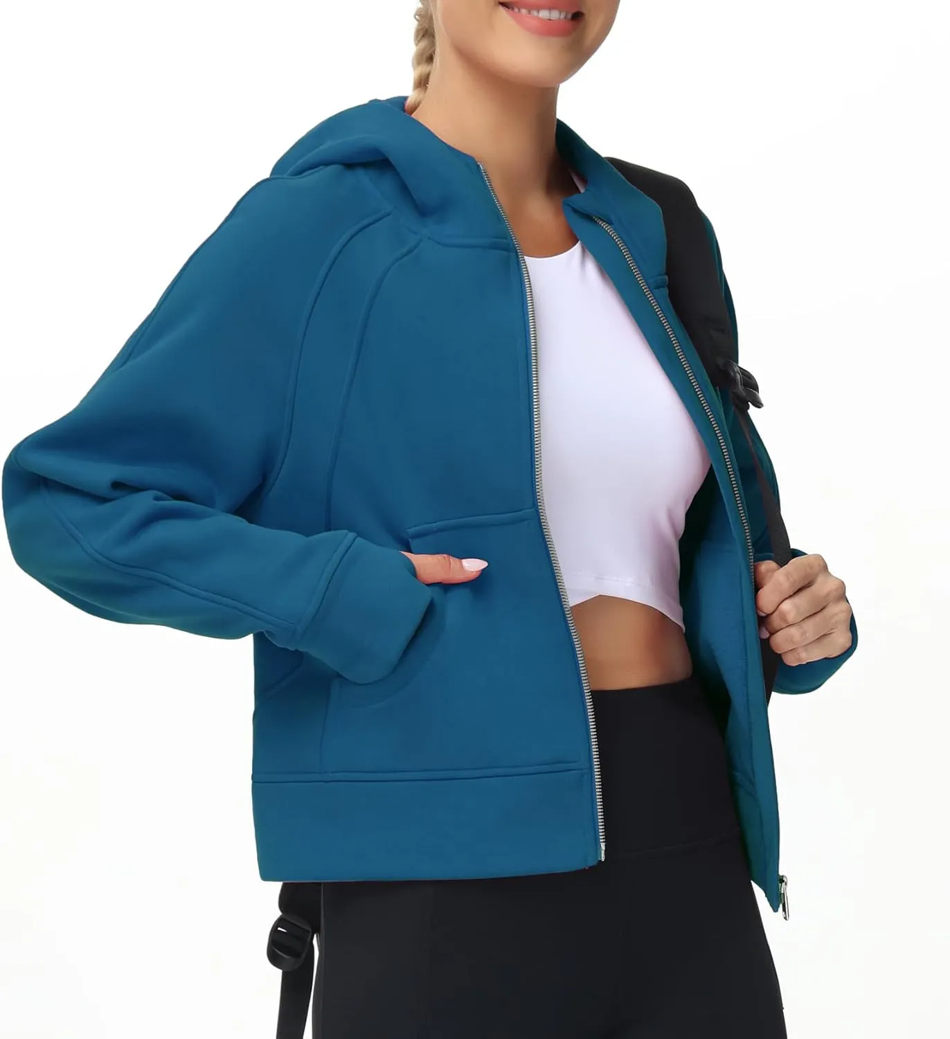 THE GYM PEOPLE Women's Full-Zip Up Hoodies Jacket Fleece Workout Crop Tops Sweatshirts with Pockets Thumb Hole
