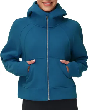 THE GYM PEOPLE Women's Full-Zip Up Hoodies Jacket Fleece Workout Crop Tops Sweatshirts with Pockets Thumb Hole