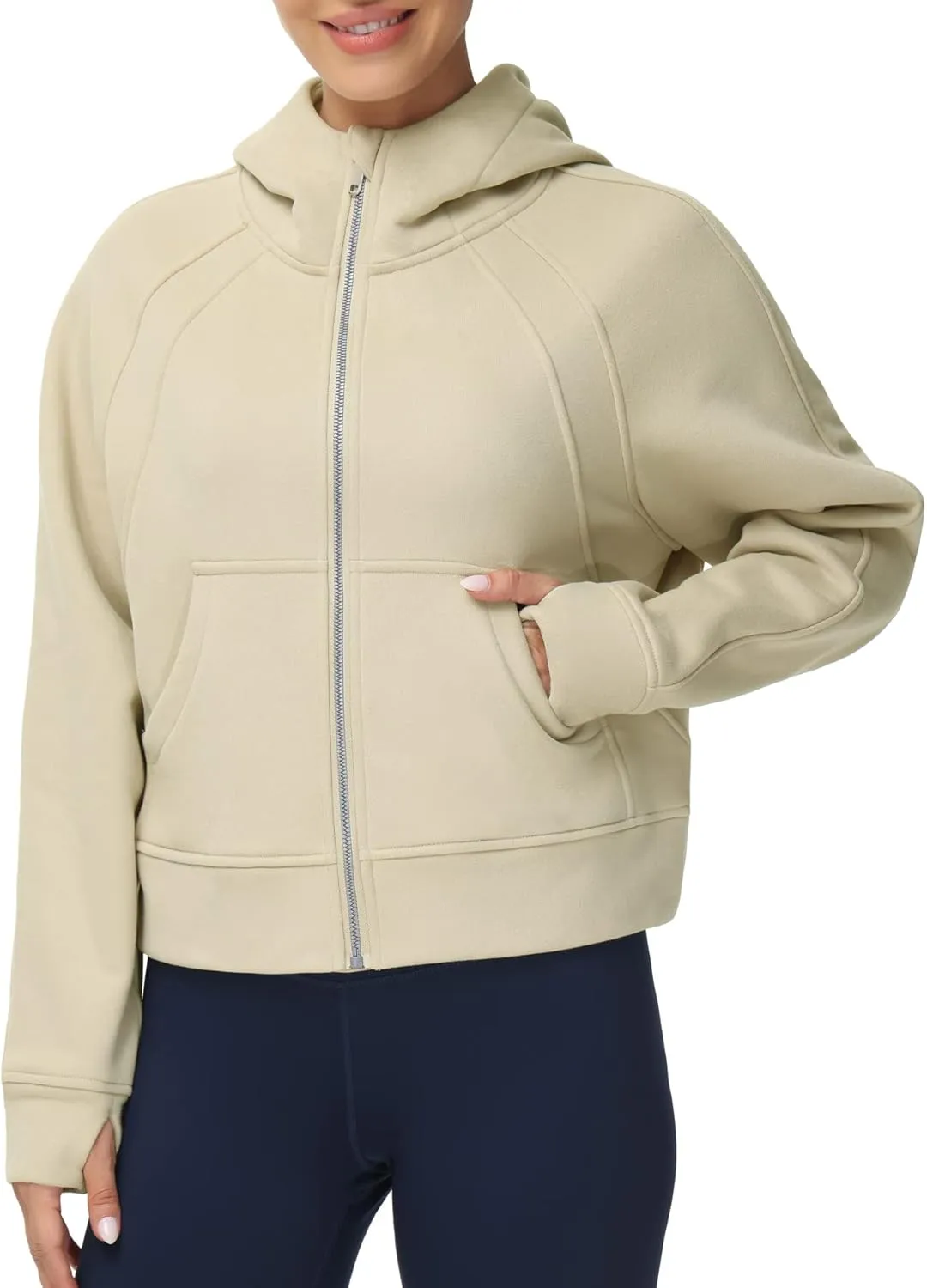 THE GYM PEOPLE Women's Full-Zip Up Hoodies Jacket Fleece Workout Crop Tops Sweatshirts with Pockets Thumb Hole