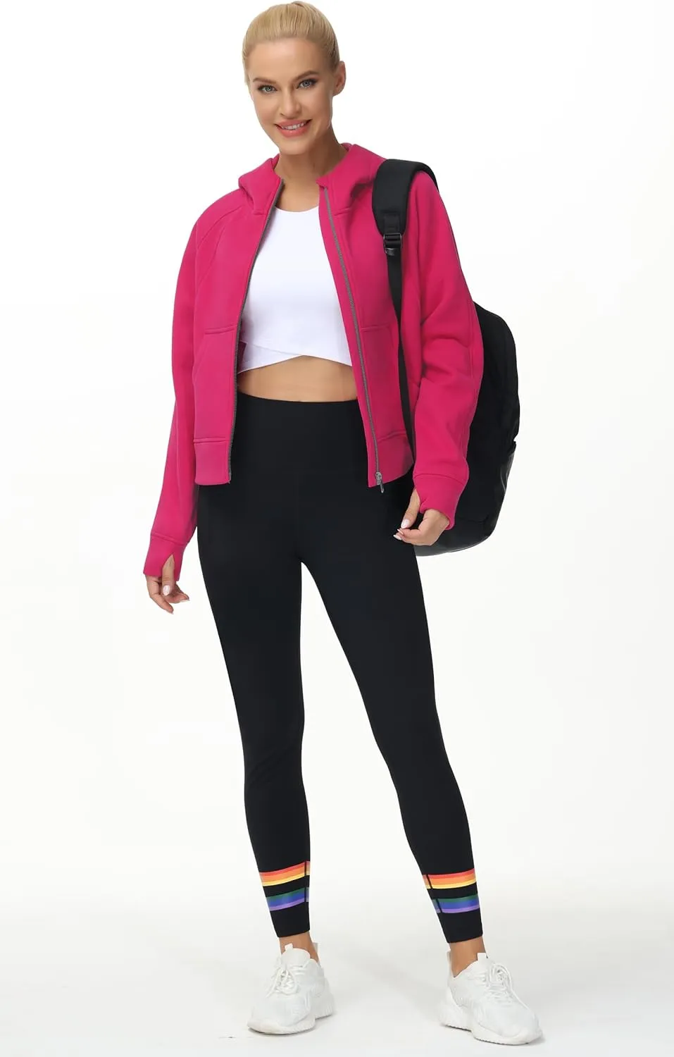 THE GYM PEOPLE Women's Full-Zip Up Hoodies Jacket Fleece Workout Crop Tops Sweatshirts with Pockets Thumb Hole