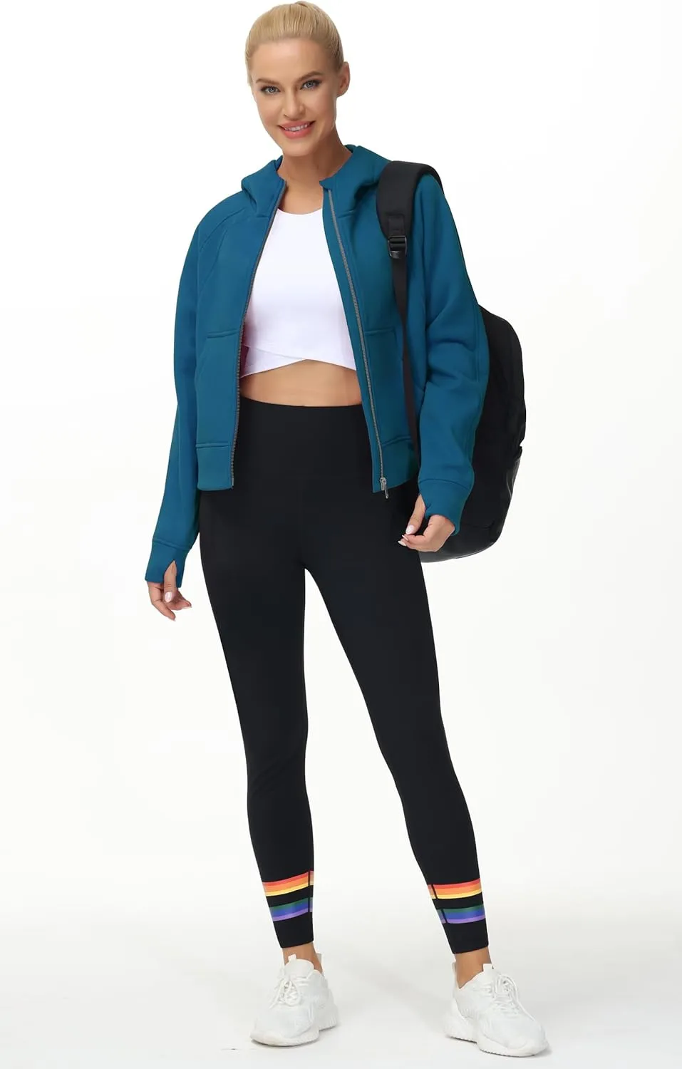 THE GYM PEOPLE Women's Full-Zip Up Hoodies Jacket Fleece Workout Crop Tops Sweatshirts with Pockets Thumb Hole