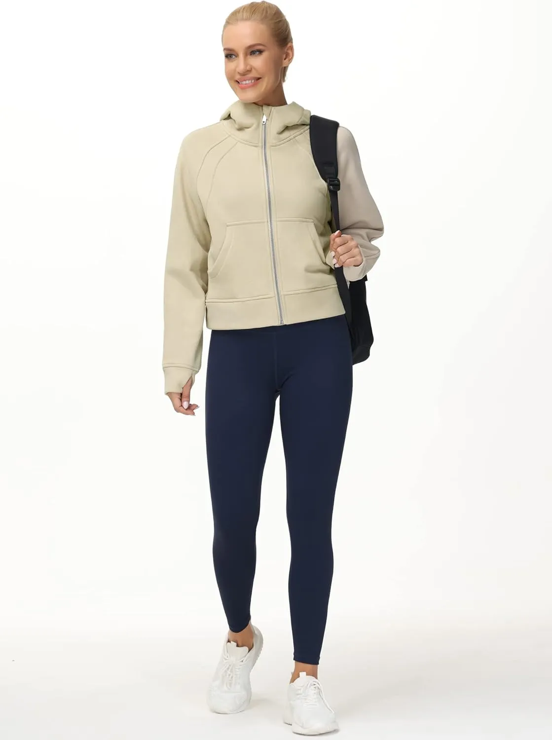 THE GYM PEOPLE Women's Full-Zip Up Hoodies Jacket Fleece Workout Crop Tops Sweatshirts with Pockets Thumb Hole