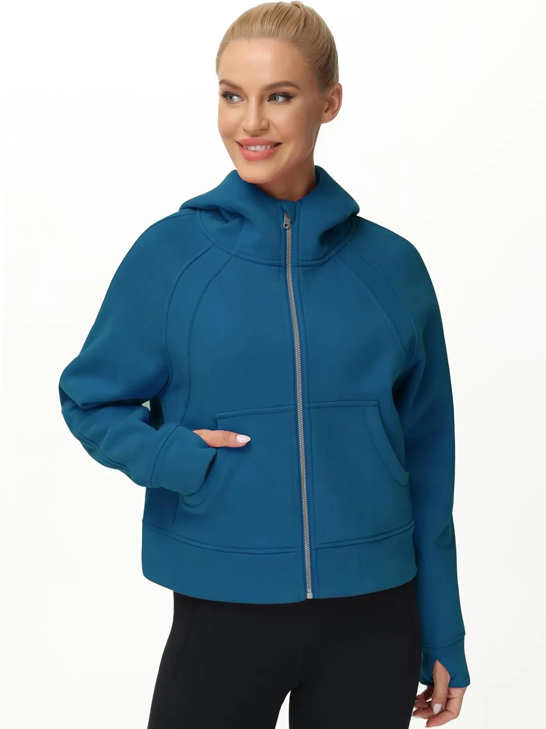 THE GYM PEOPLE Women's Full-Zip Up Hoodies Jacket Fleece Workout Crop Tops Sweatshirts with Pockets Thumb Hole