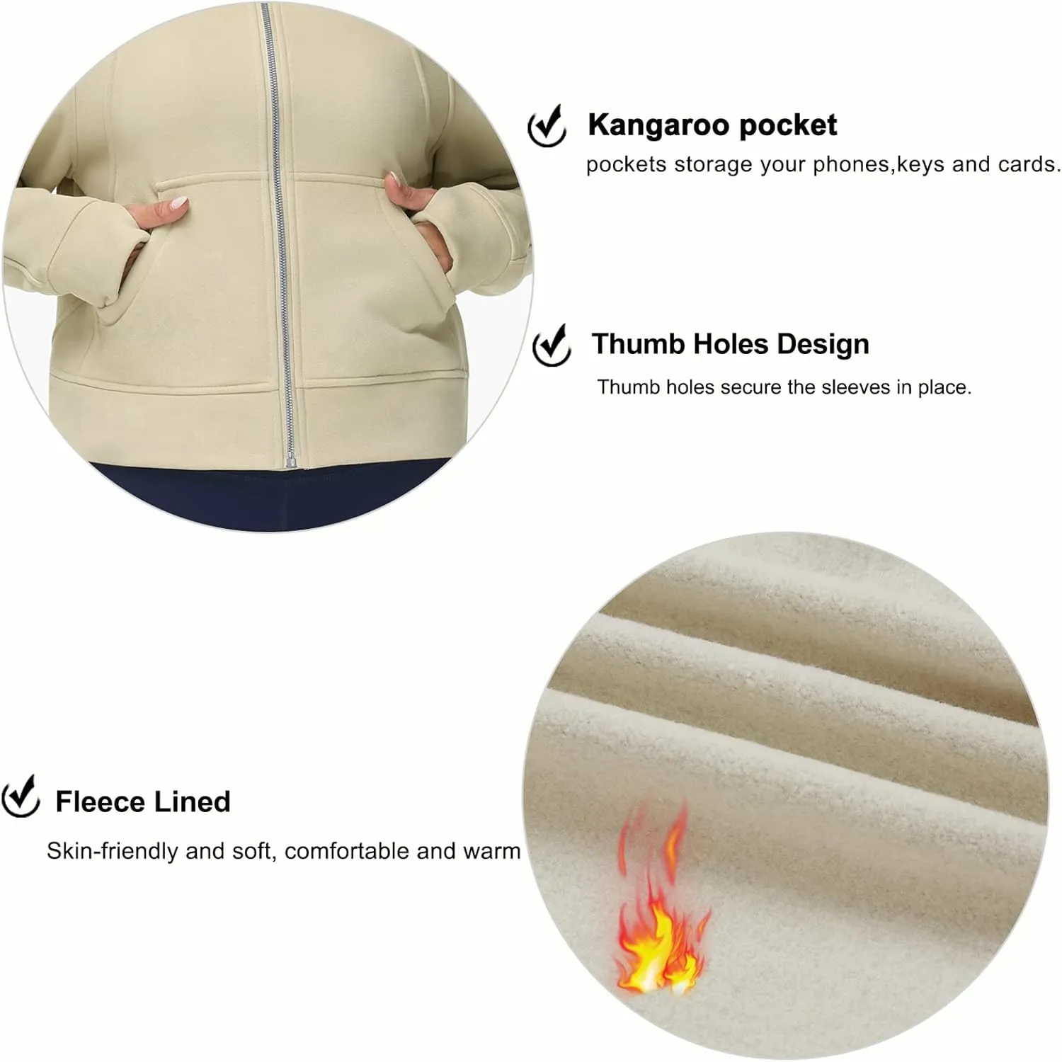 THE GYM PEOPLE Women's Full-Zip Up Hoodies Jacket Fleece Workout Crop Tops Sweatshirts with Pockets Thumb Hole