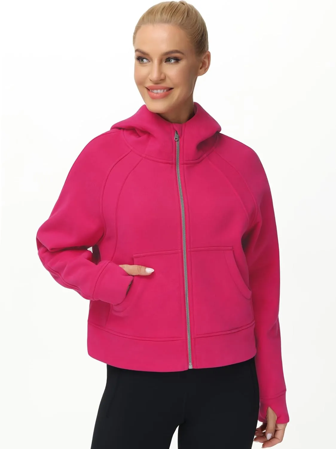 THE GYM PEOPLE Women's Full-Zip Up Hoodies Jacket Fleece Workout Crop Tops Sweatshirts with Pockets Thumb Hole