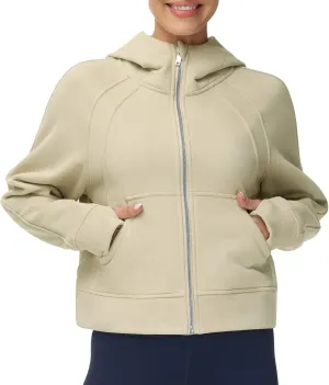 THE GYM PEOPLE Women's Full-Zip Up Hoodies Jacket Fleece Workout Crop Tops Sweatshirts with Pockets Thumb Hole