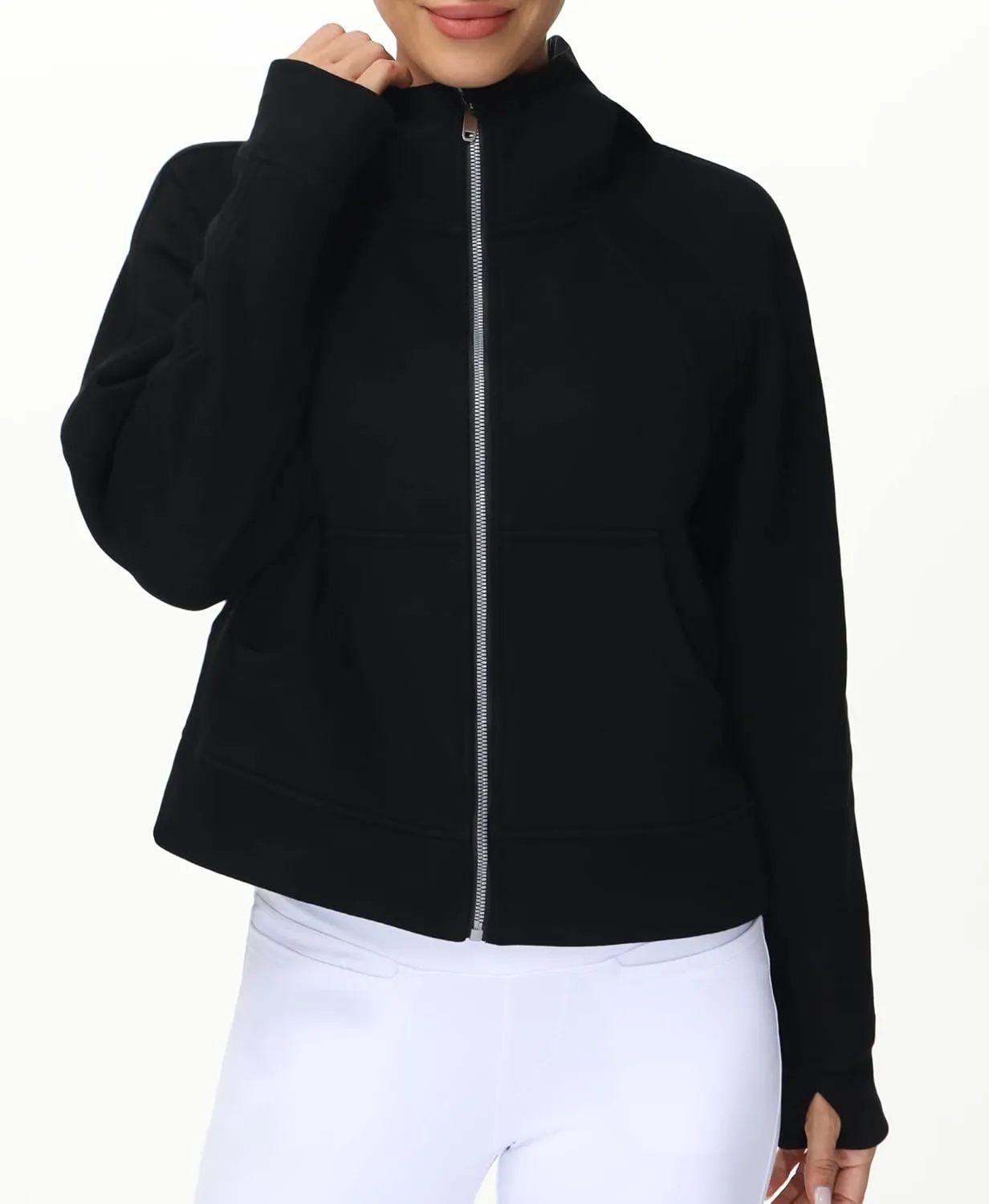 THE GYM PEOPLE Women's Full-Zip Up Hoodies Jacket Fleece Workout Crop Tops Sweatshirts with Pockets Thumb Hole
