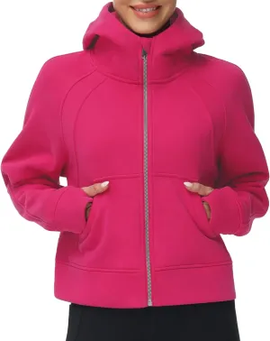 THE GYM PEOPLE Women's Full-Zip Up Hoodies Jacket Fleece Workout Crop Tops Sweatshirts with Pockets Thumb Hole