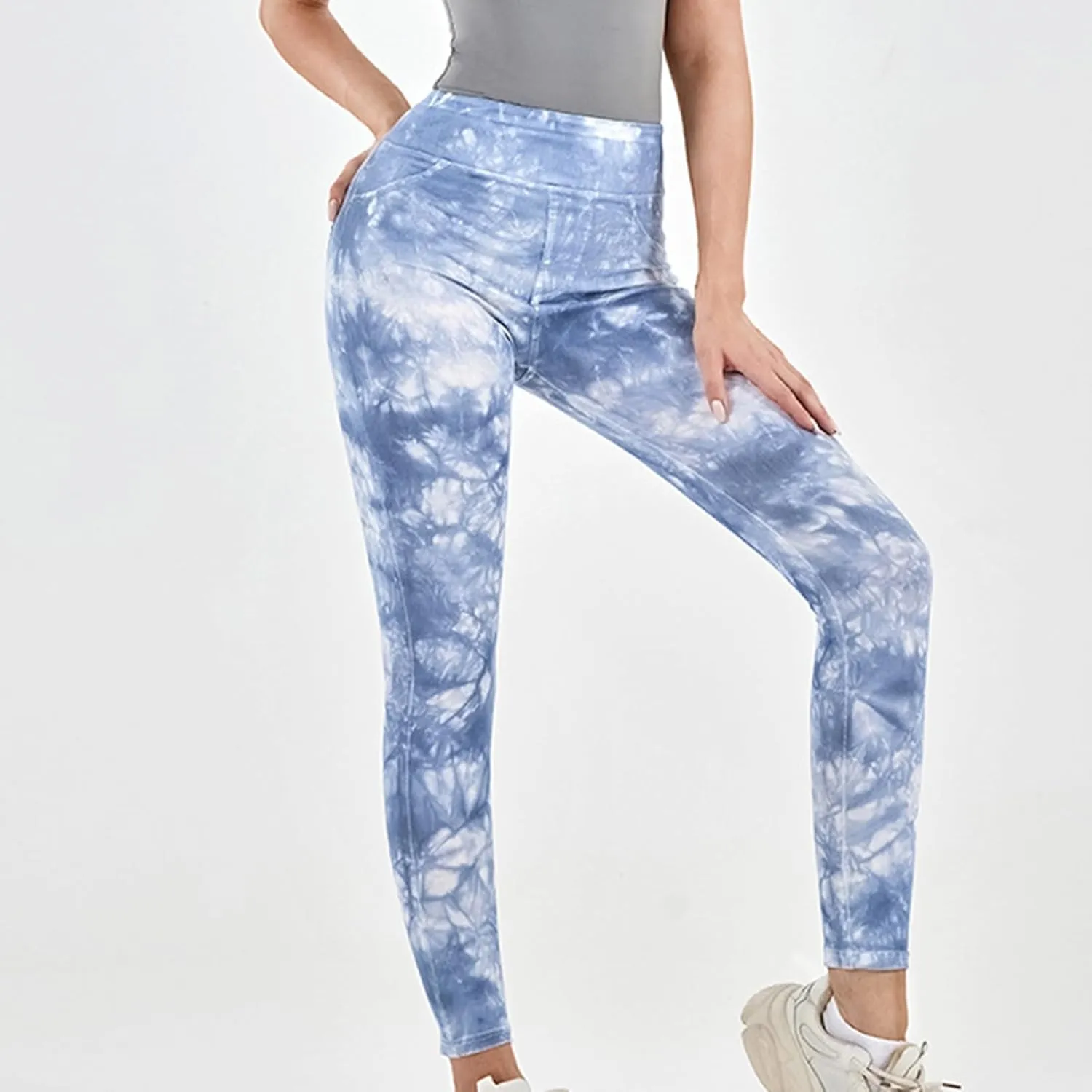 Tie-dye Gym Yoga Pants for Women Fashion High Waist Stretchy Leggings Casual Slim Fit Tummy Control Trousers
