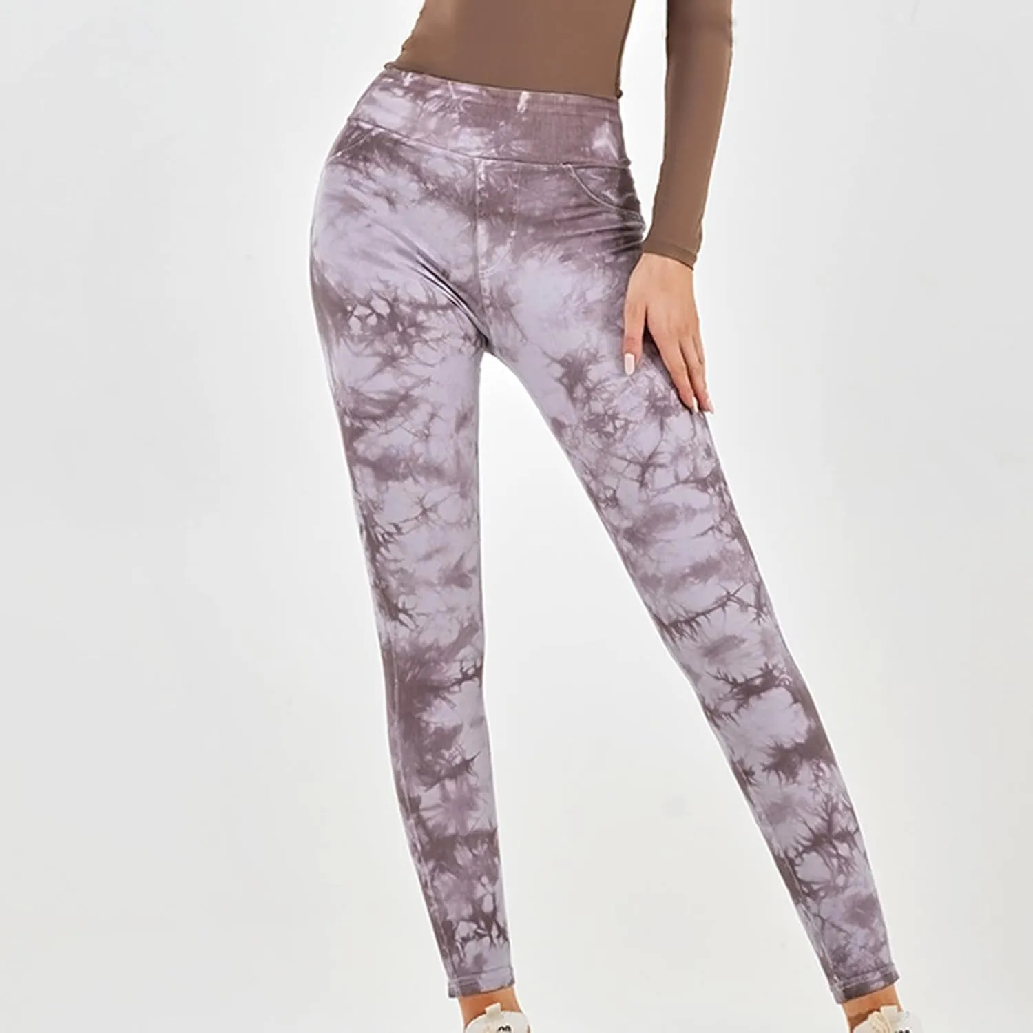 Tie-dye Gym Yoga Pants for Women Fashion High Waist Stretchy Leggings Casual Slim Fit Tummy Control Trousers