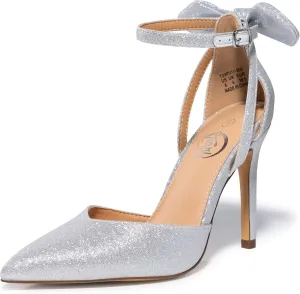 Trary Heels for Women Closed Pointed Toe Heels Women's Pumps Stiletto High Shoes with Bow Knot Comfortable Ankle Strap Office Party Wedding Dress Shoes 3.74" Heel