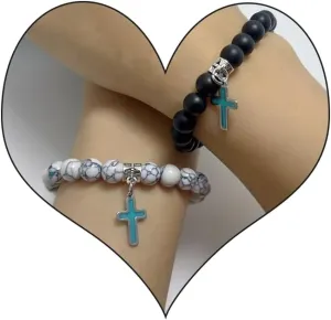 Trendy Cross Bracelets for Friends Couples,Handmade Beaded Bracelets Glow-in-the-dark Stretch Bracelets Fashion Statement Valentine's Day Birthday Party Bracelets Jewelry