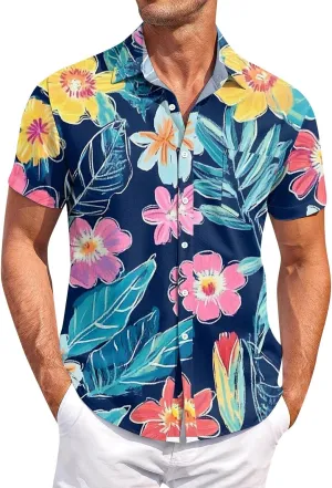Tropical Hawaiian Shirt for Men Short Sleeve Button Down Shirts Summer Vaction Relaxed Fit Beach Shirt with Pockets