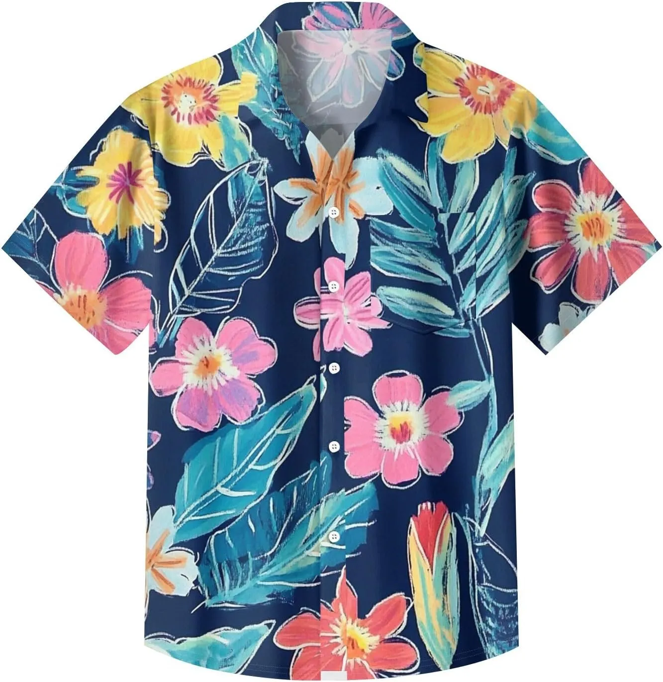 Tropical Hawaiian Shirt for Men Short Sleeve Button Down Shirts Summer Vaction Relaxed Fit Beach Shirt with Pockets