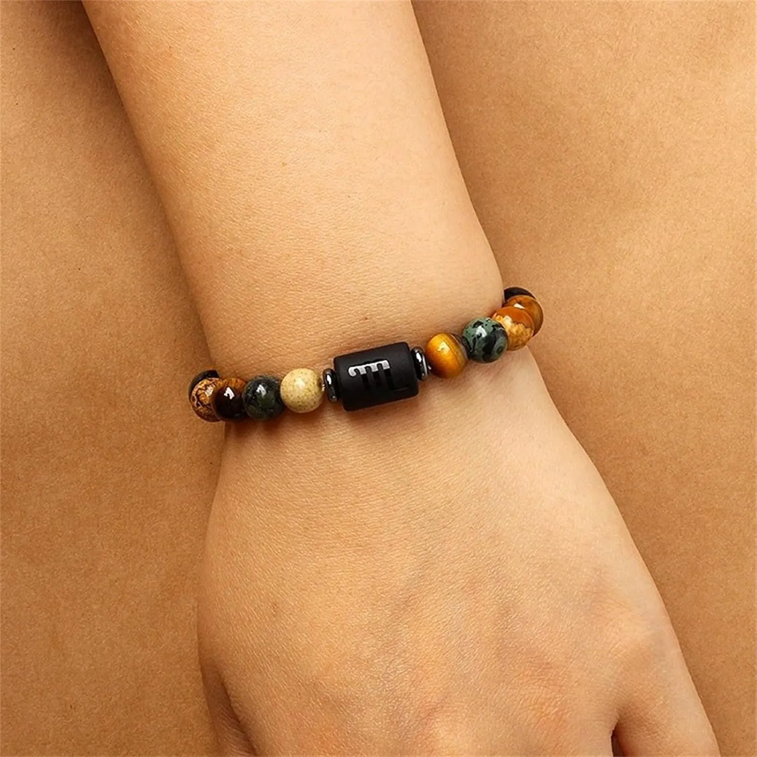 Twelve Zodiac Bracelets,Natural Stone Bead Bracelets, Male and Female zodiac Prayer Blessing stones, Elastic rope bracelets, zodiac friendship prayer bracelets, Jewelry gifts