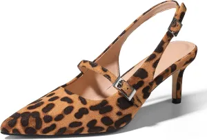 Uacllcau Slingback Kitten Heels for Women Pointed Toe Stiletto Heels Slip On Metallic Slingback Pumps Dress Work Bride Wedding Heeled Sandals Shoes