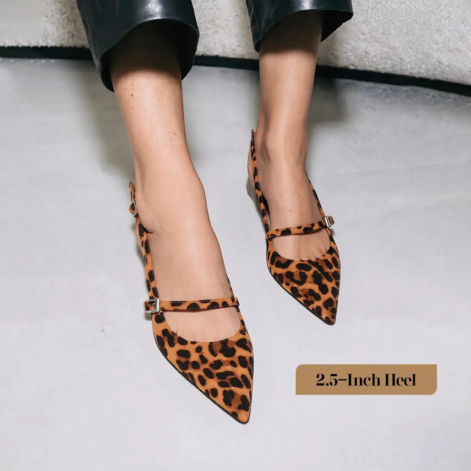 Uacllcau Slingback Kitten Heels for Women Pointed Toe Stiletto Heels Slip On Metallic Slingback Pumps Dress Work Bride Wedding Heeled Sandals Shoes