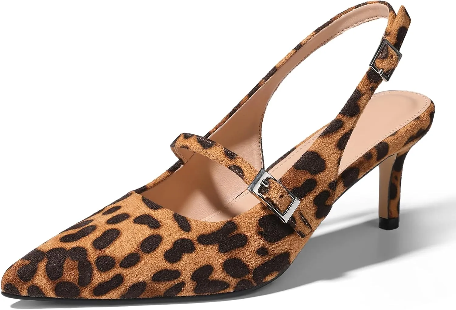 Uacllcau Slingback Kitten Heels for Women Pointed Toe Stiletto Heels Slip On Metallic Slingback Pumps Dress Work Bride Wedding Heeled Sandals Shoes