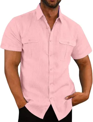 Uillui Cotton Linen Shirts Mens Short Sleeve Shirt Casual Lightweight Button Down Dress Shirts Vacation Beach Fishing Shirts