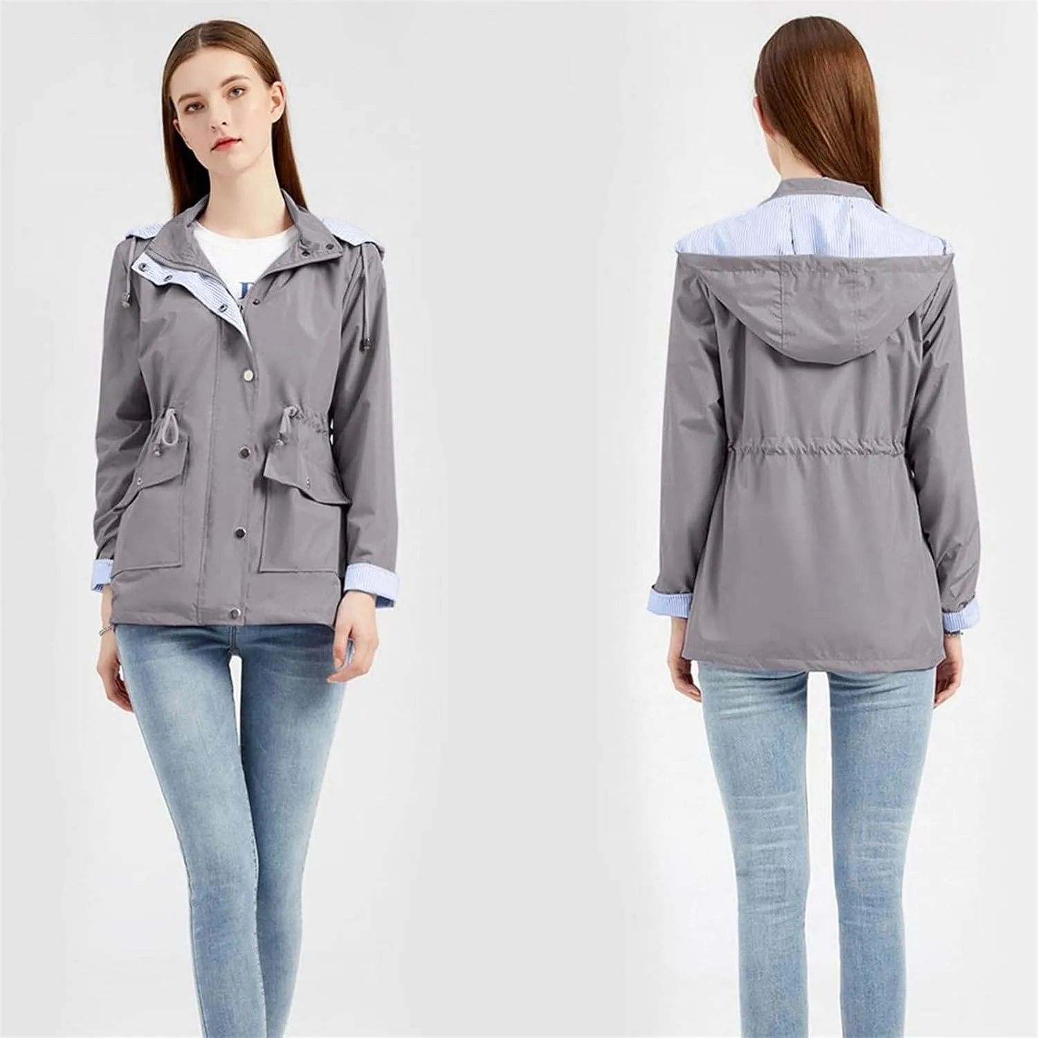 Uillui Hooded Trench Coat for Women Waterproof Raincoat Plus Size Snow Jacket Mountaineering Parka Jacket Pocket Windbreaker