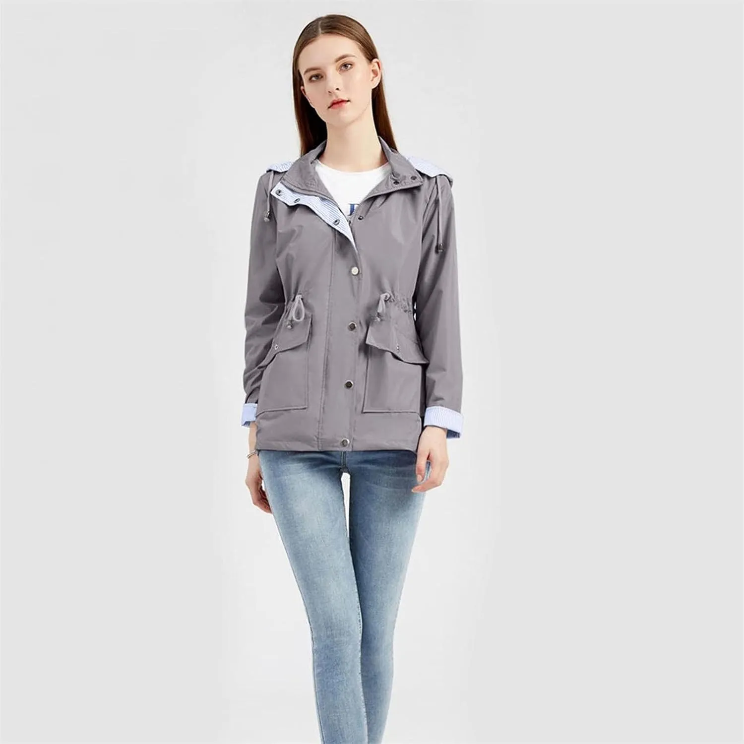 Uillui Hooded Trench Coat for Women Waterproof Raincoat Plus Size Snow Jacket Mountaineering Parka Jacket Pocket Windbreaker