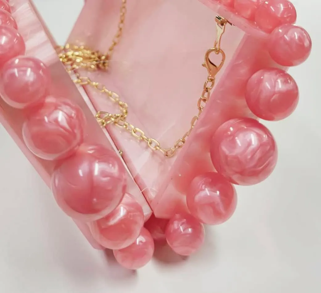 URAWOW Acrylic Evening Handbag Beads Bag for Women Graceful Shoulder Bag Satchel Marble Clutch Purses for Wedding Party