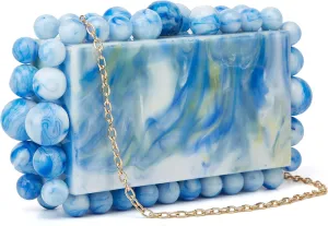 URAWOW Acrylic Evening Handbag Beads Bag for Women Graceful Shoulder Bag Satchel Marble Clutch Purses for Wedding Party