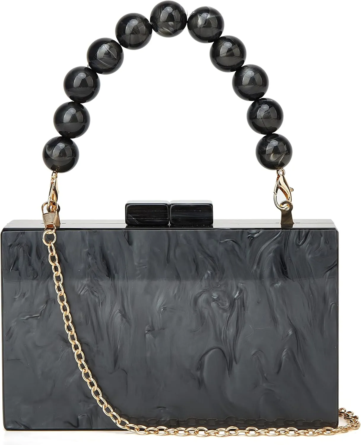 URAWOW Acrylic Evening Handbag Beads Bag for Women Graceful Shoulder Bag Satchel Marble Clutch Purses for Wedding Party
