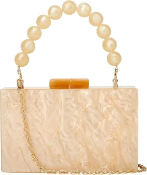 URAWOW Acrylic Evening Handbag Beads Bag for Women Graceful Shoulder Bag Satchel Marble Clutch Purses for Wedding Party