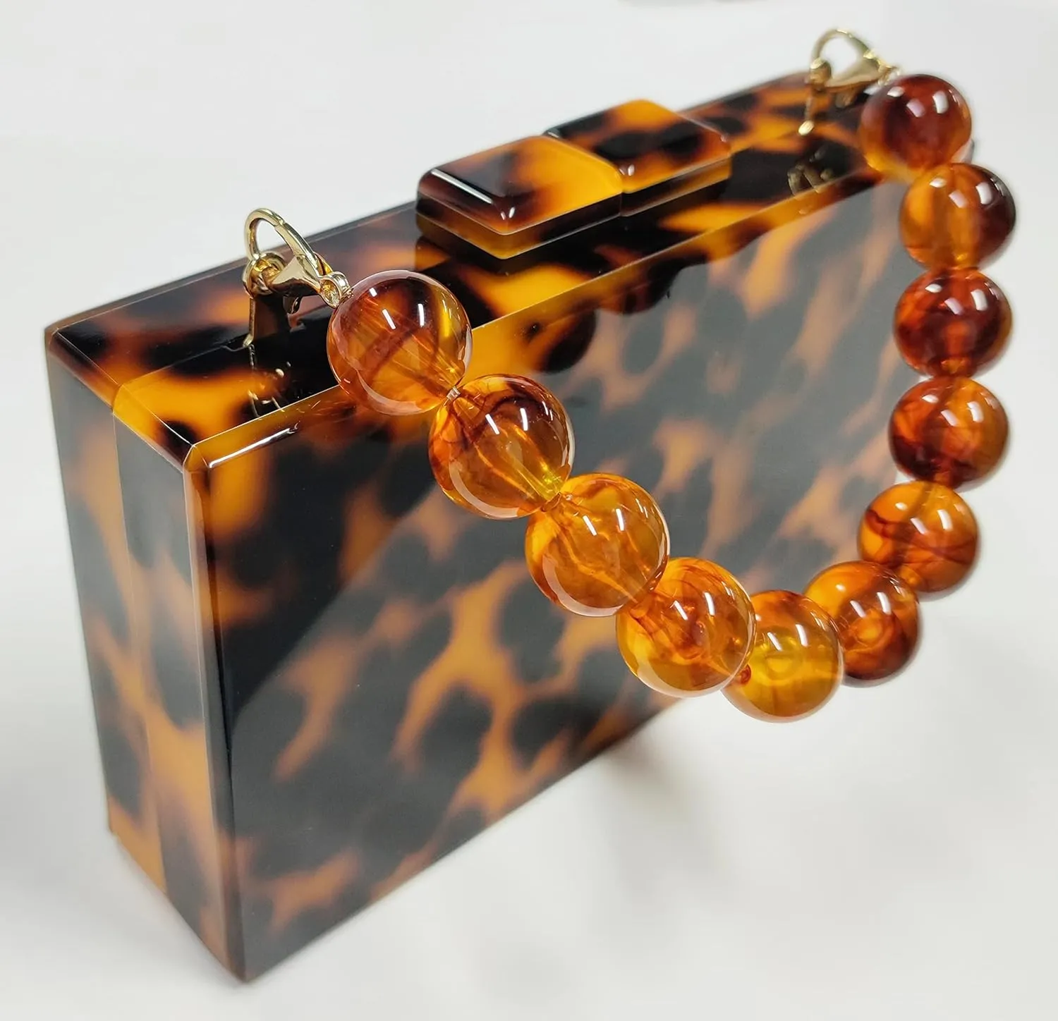 URAWOW Acrylic Evening Handbag Beads Bag for Women Graceful Shoulder Bag Satchel Marble Clutch Purses for Wedding Party