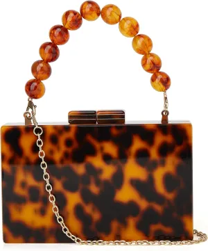 URAWOW Acrylic Evening Handbag Beads Bag for Women Graceful Shoulder Bag Satchel Marble Clutch Purses for Wedding Party