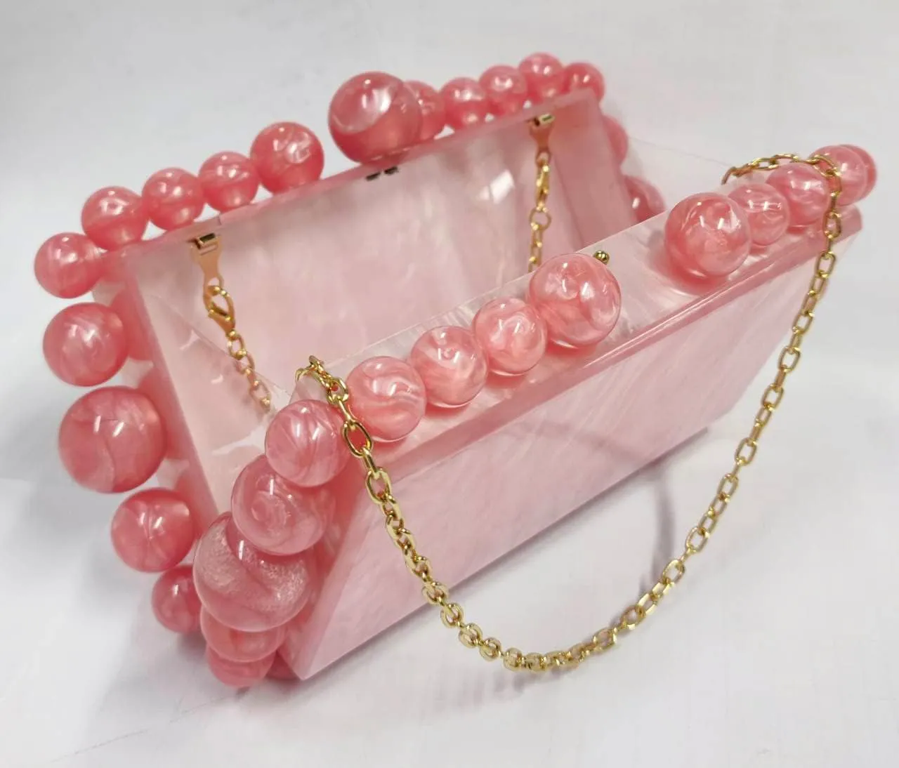 URAWOW Acrylic Evening Handbag Beads Bag for Women Graceful Shoulder Bag Satchel Marble Clutch Purses for Wedding Party