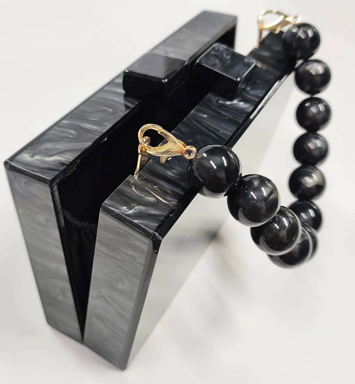 URAWOW Acrylic Evening Handbag Beads Bag for Women Graceful Shoulder Bag Satchel Marble Clutch Purses for Wedding Party
