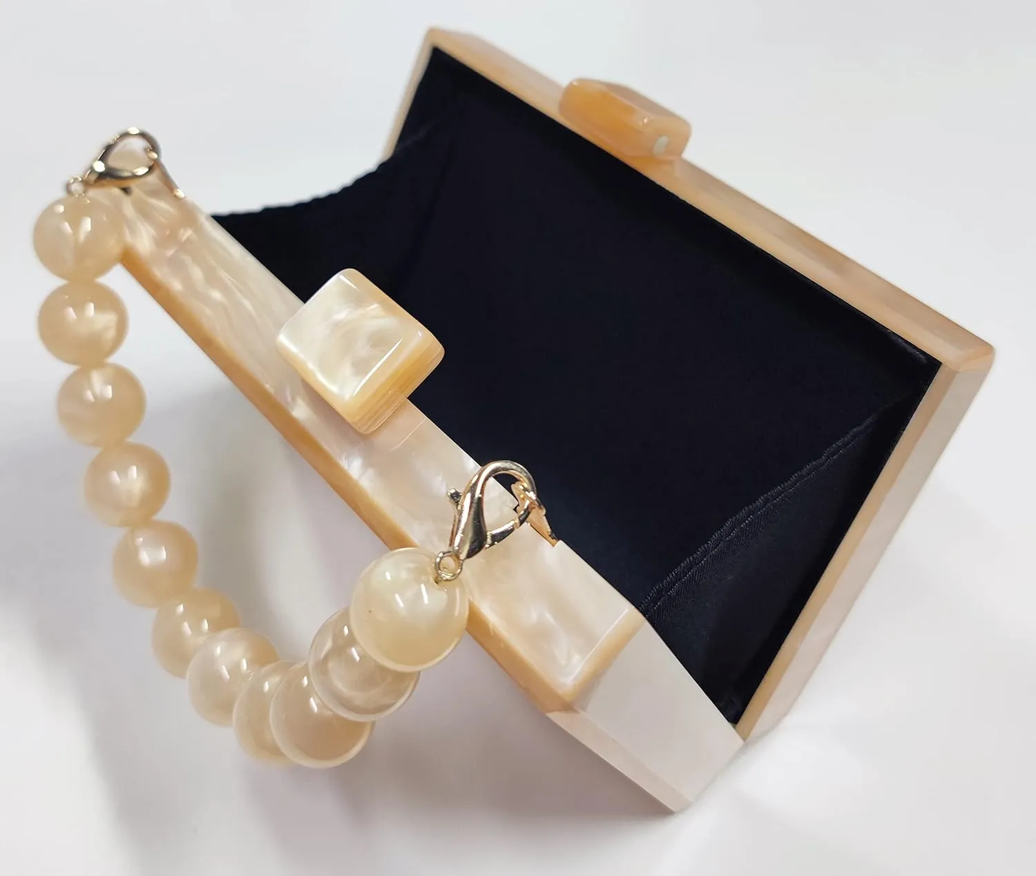 URAWOW Acrylic Evening Handbag Beads Bag for Women Graceful Shoulder Bag Satchel Marble Clutch Purses for Wedding Party