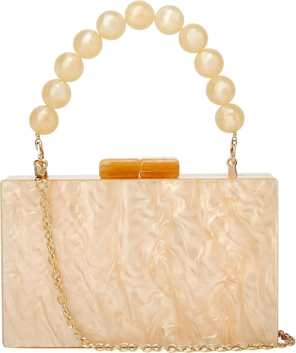 URAWOW Acrylic Evening Handbag Beads Bag for Women Graceful Shoulder Bag Satchel Marble Clutch Purses for Wedding Party