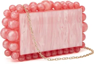 URAWOW Acrylic Evening Handbag Beads Bag for Women Graceful Shoulder Bag Satchel Marble Clutch Purses for Wedding Party