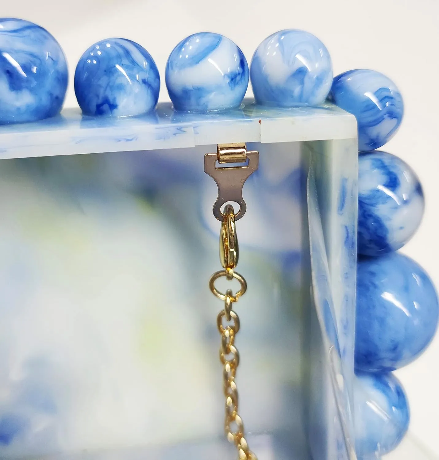 URAWOW Acrylic Evening Handbag Beads Bag for Women Graceful Shoulder Bag Satchel Marble Clutch Purses for Wedding Party