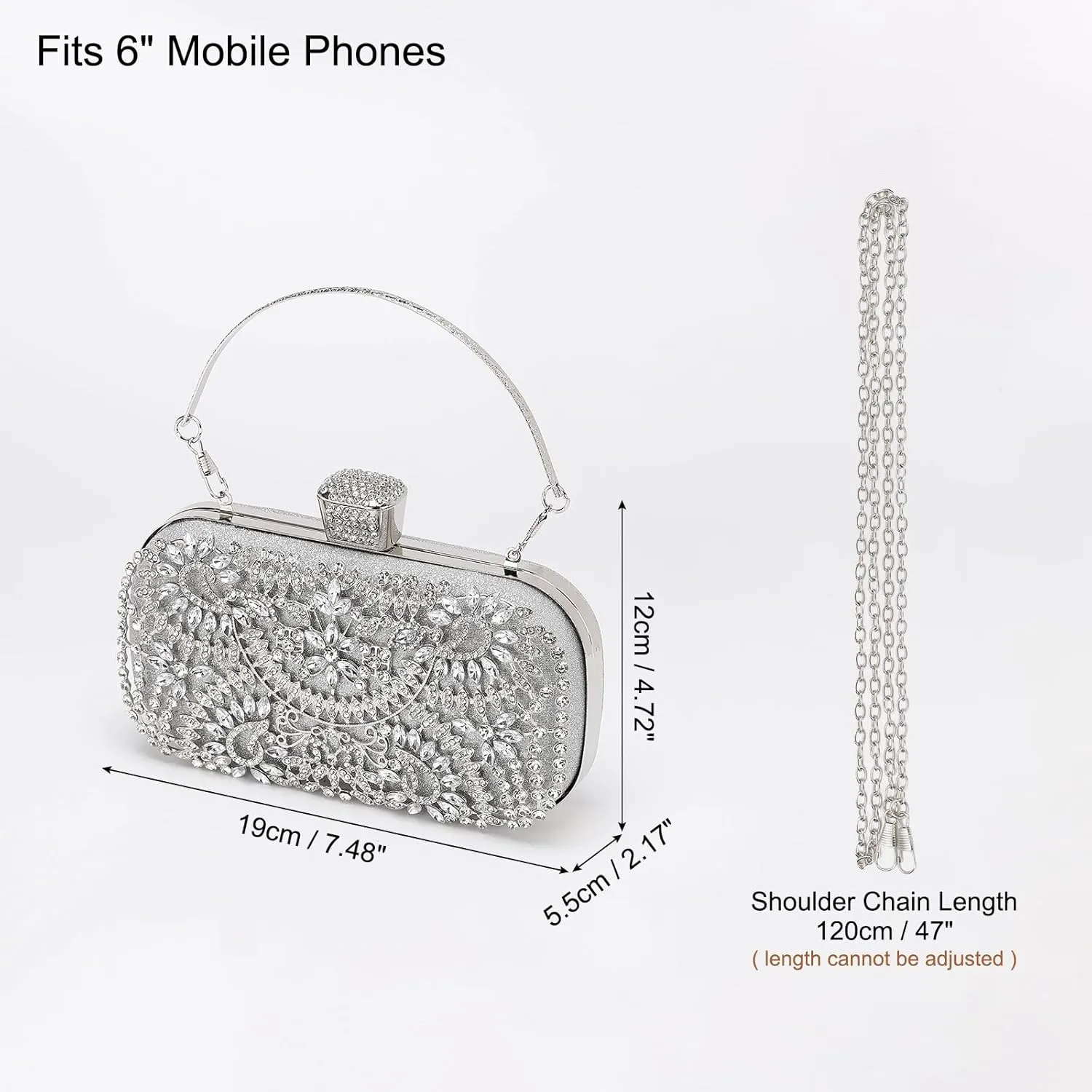 uxcell Evening Bags for Women, Sparkly Crystal Rhinestone Clutch Purse with Chain Strap Shoulder Bag Handbag